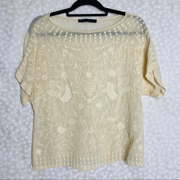 ZARA M floral and bird embroidered blouse top EUC - Picture 2 of 12